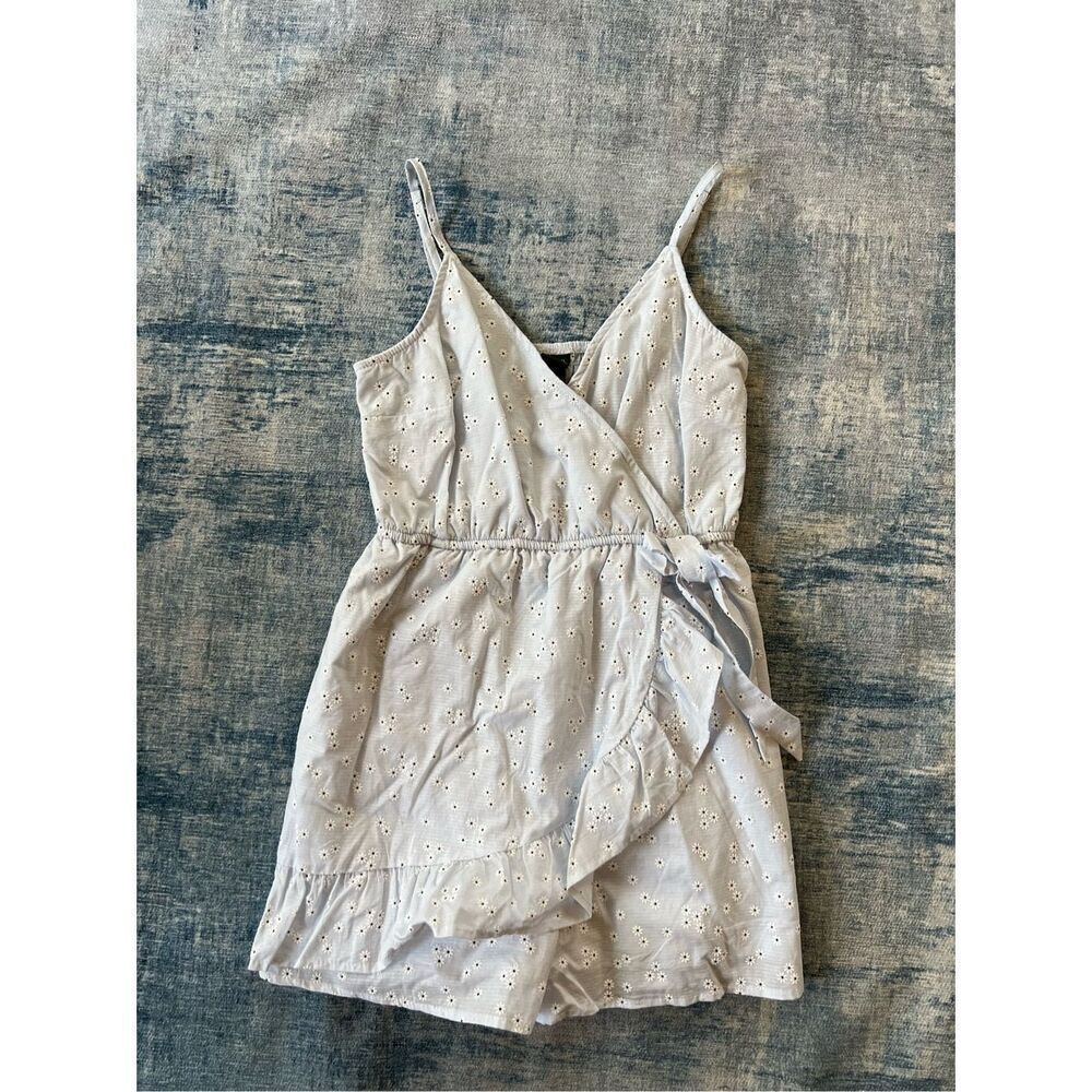 Wild Fable Powder Blue White Daisy Ruffle Faux Wrap Romper XS